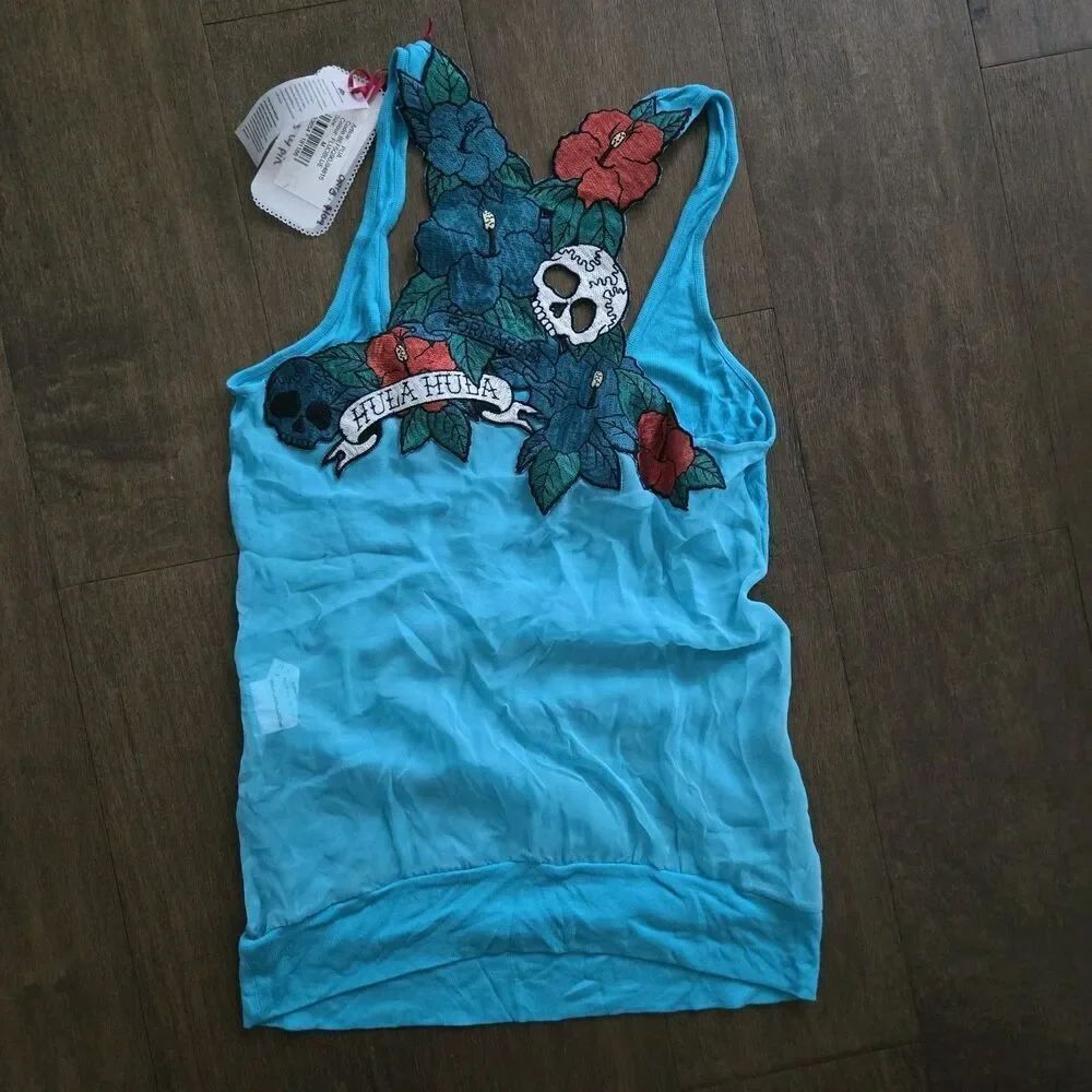 Fornarina Rockabilly Punk Rock DEATH SUGAR SKULL Tattoo Tank Top Shirt Size M